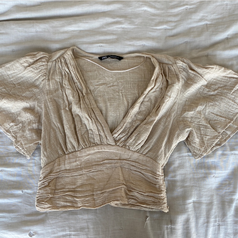 Zara Linen Top With Loose Sleeves Size M